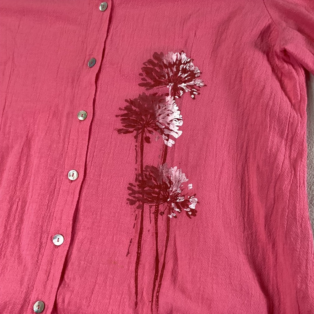 Petsche Womens Pink Cotton Crochet Lace Trim Floral Button Front Top Size M - Picture 3 of 8